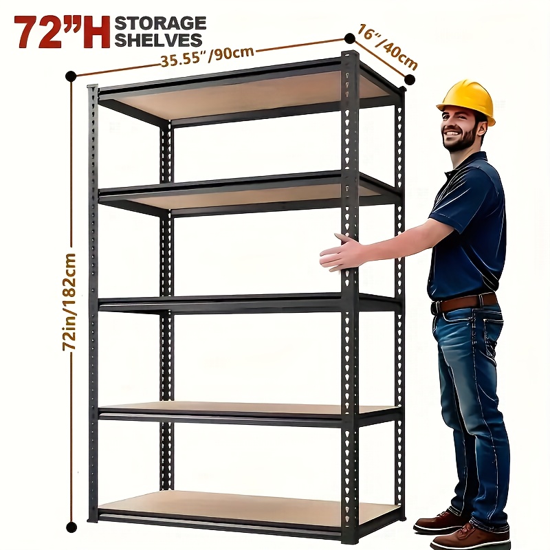 Heavy Duty 5-Tier Metal Shelving Unit 72" H, 2000 lbs Capacity, Adjustable Garage Storage Rack, Black