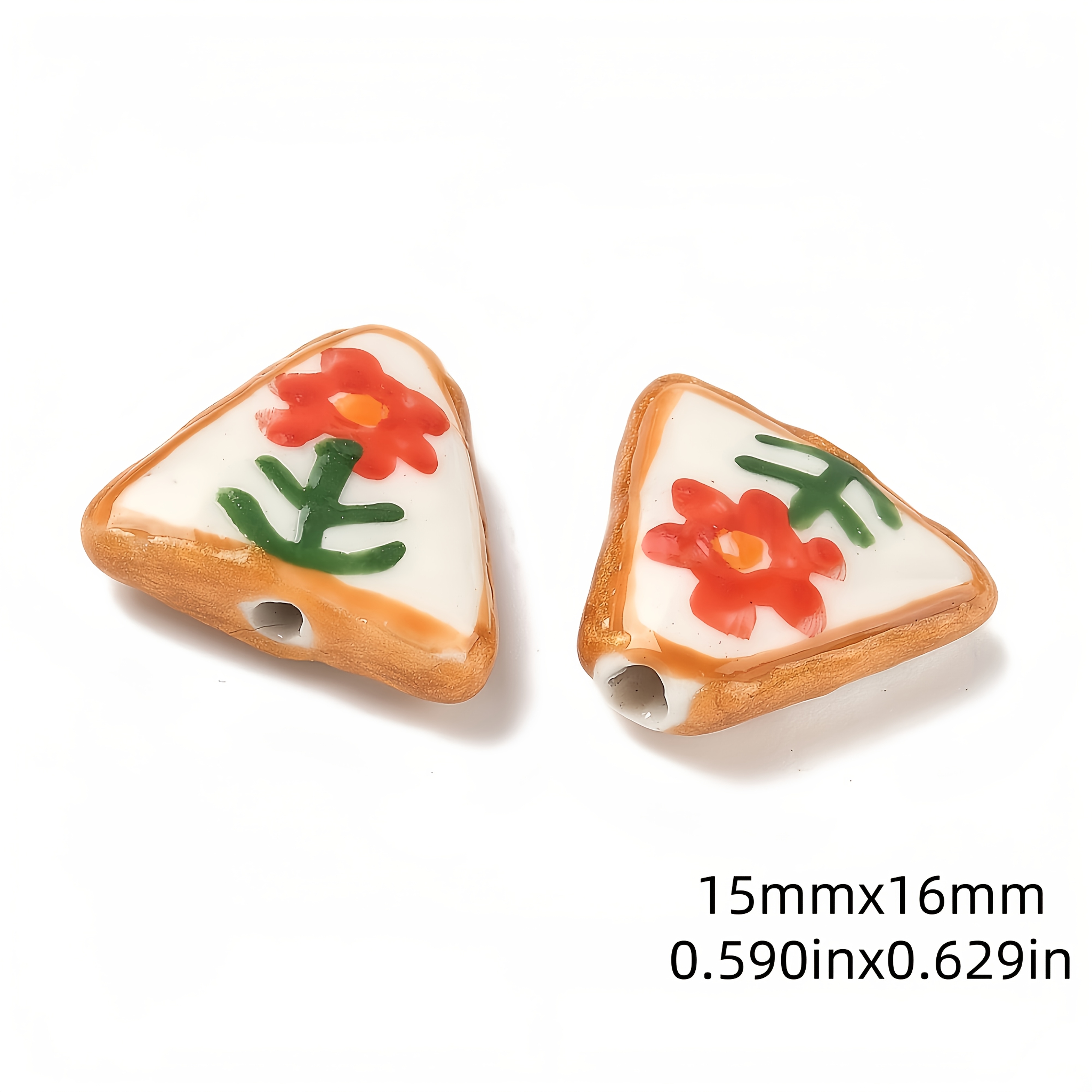 10 Retro Painted Flower Triangle Beads for Bracelet Making