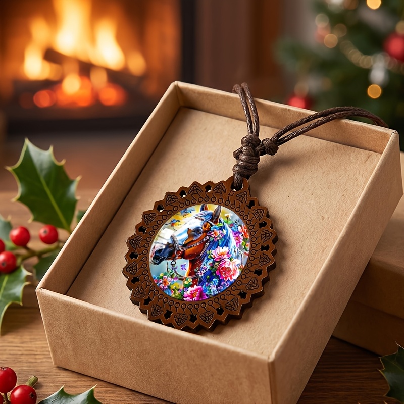 Colorful Floral Dream Wooden Necklace, Retro Gift for Her