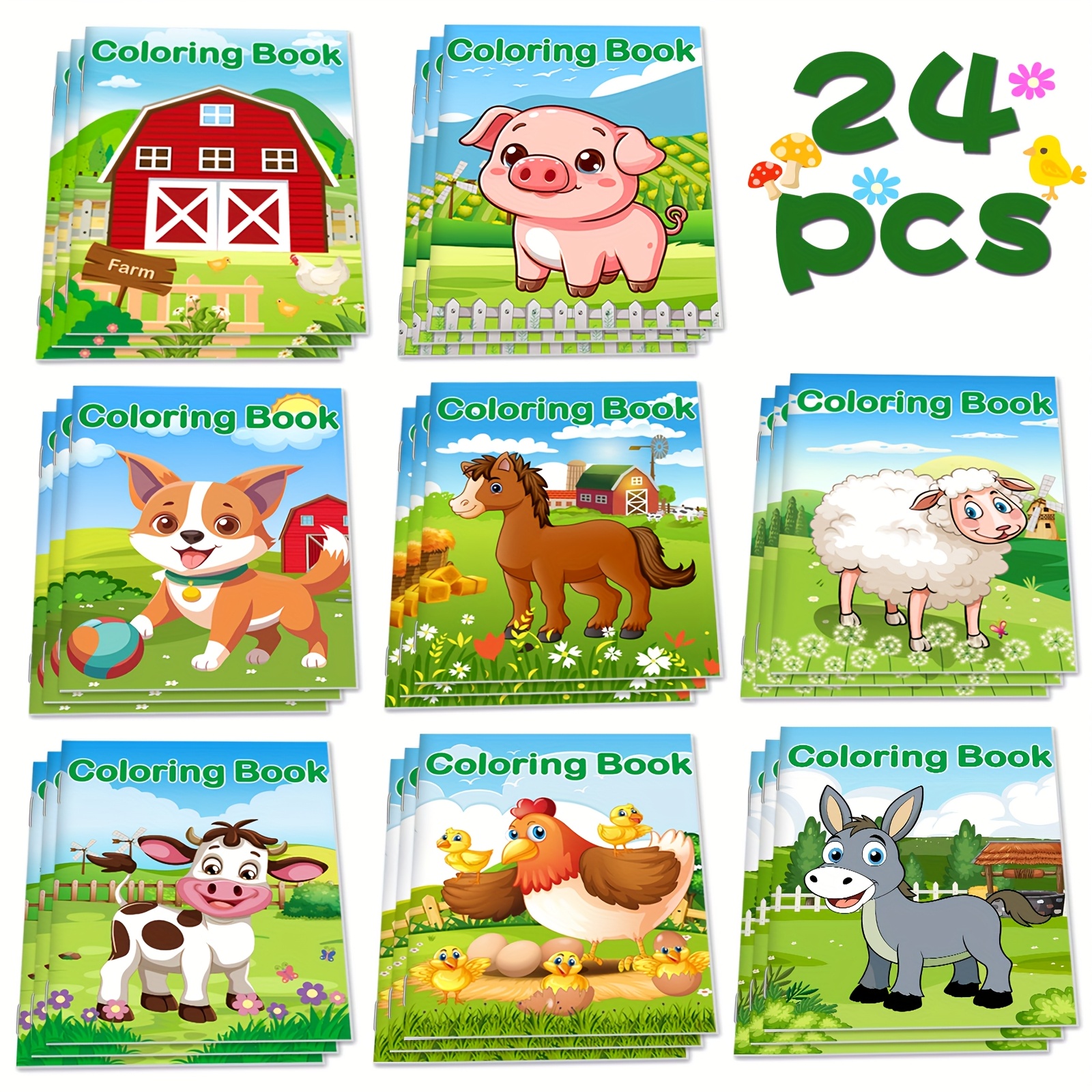 

24pcs Farm Animal Mini Coloring Books For - Vibrant Cows, Horses, Sheep & More - Ideal For Party Favors, Bags, Classroom Activities & Gifts