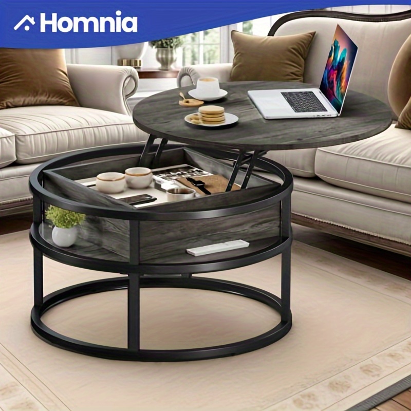 

Homiflex Round Lift Top Coffee Table, Coffee Tables For Living Room With Storage, Farmhouse Modern Coffee Table With Storage, Circle Center Tables Living Room, Grey