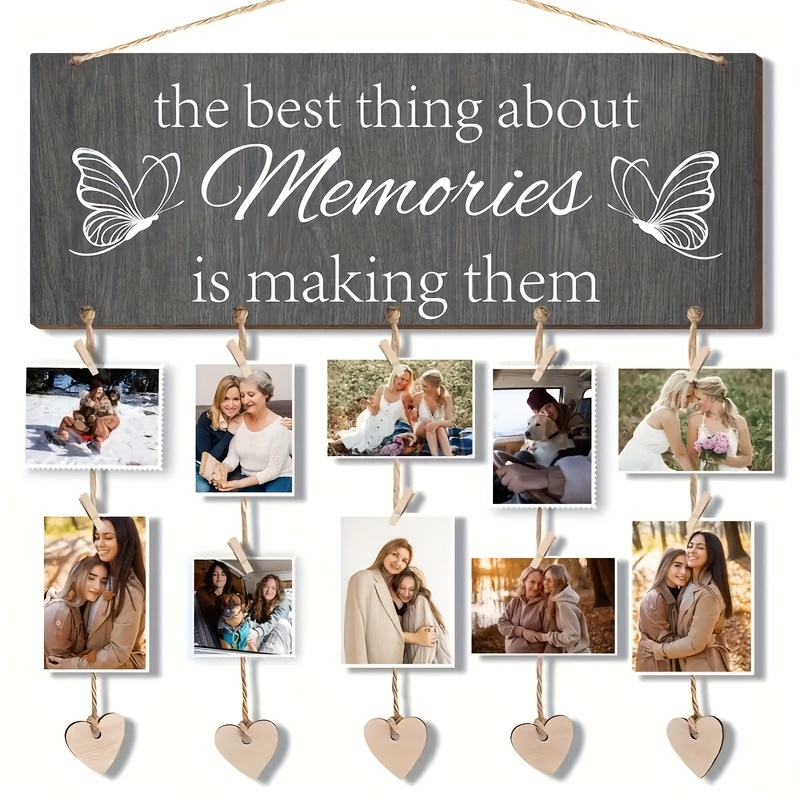 TEMU A Set Of Wooden Hanging Photo Frames With 2d Flat Printing, Featuring Creative To Record Family Memories. Ideal As A Gift For Occasions Like