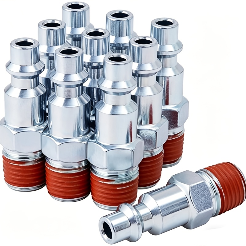 TEMU Lot de 10 bouchons d'air mâles pouce, de tuyau d'air industriel avec trou de débit 1/4", accessoire de conduite de gaz à connexion rapide avec