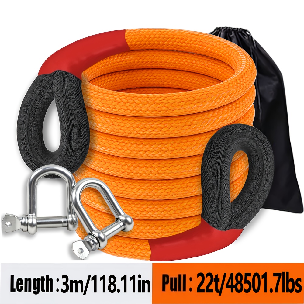 TEMU Kit de câble de remorquage robuste 22 /22000 KG | Longueurs /4m/5m/7.1m/9.1m, Inclut 2 crochets en U & sac de rangement, Résistance à 122+,