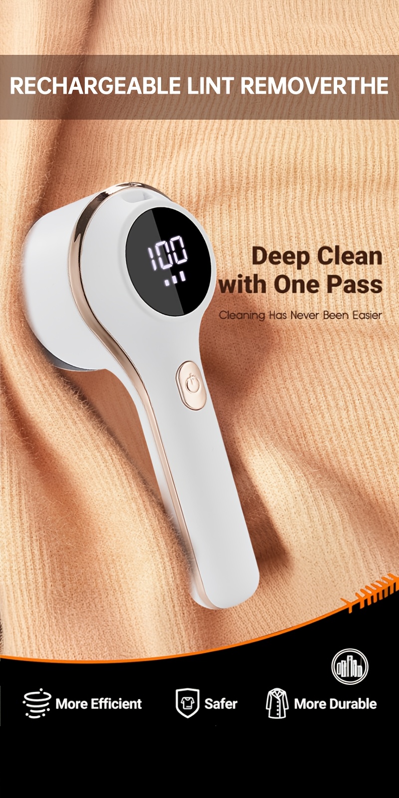 1pc Turbo Spin Lint Remover, USB Rechargeable Digital Display Clothing Fuzz Trimmer, Sweater Ball Remover, Home Fabric Shaver for Clothes, Pants, Bedding, Suitable for Dry Cleaners, Perfect Valentine'S & Christmas Gift