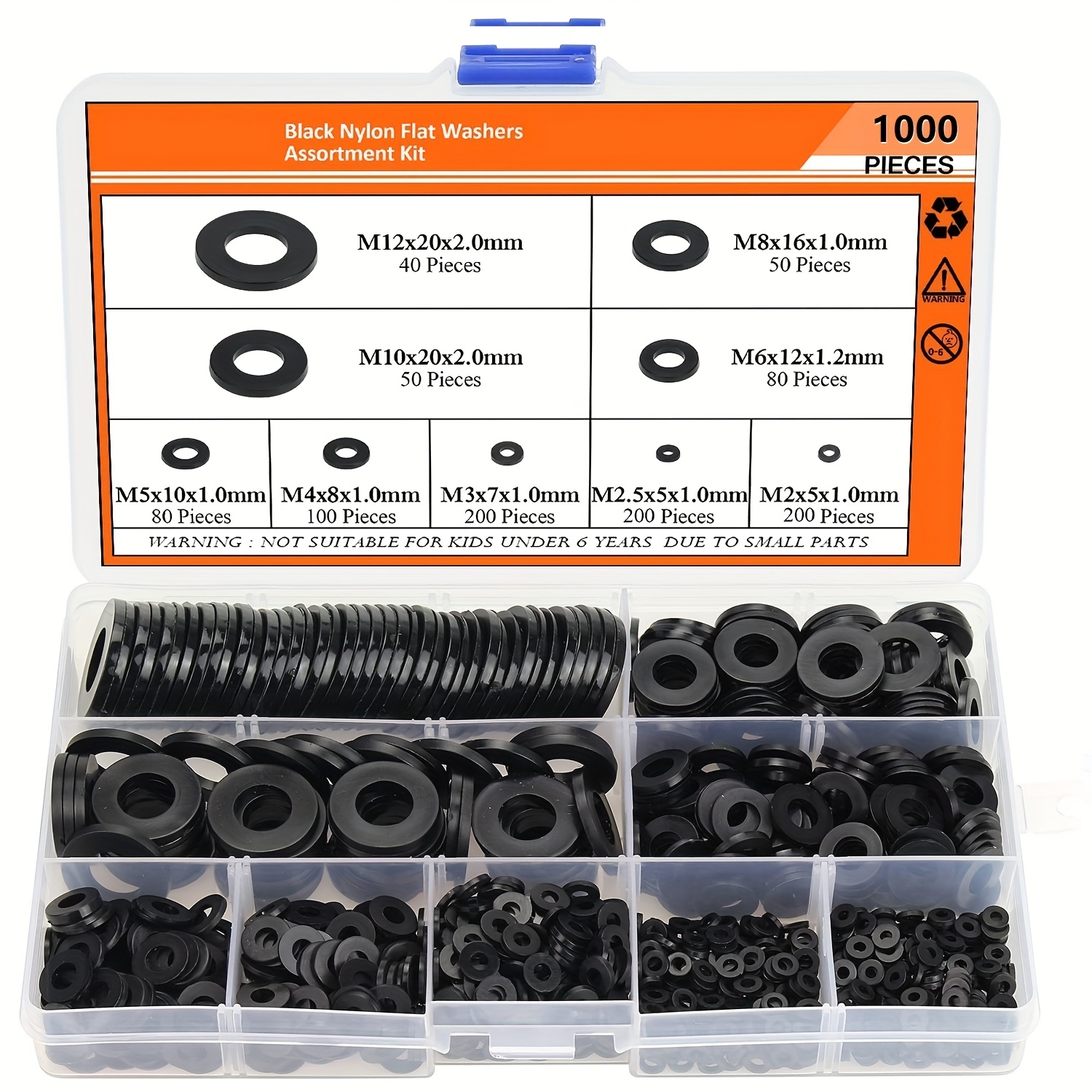 

500/1000pcs Black Nylon Flat Washer Assortment Kit: Perfect Electrical For Household & Commercial Appliances (m2-m12)