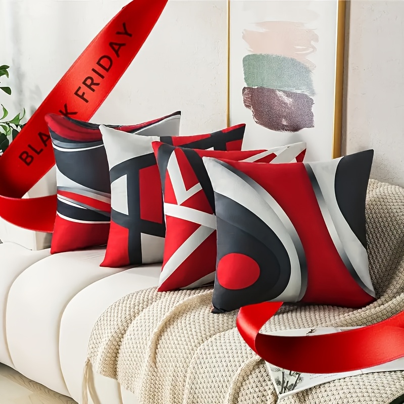 4pcs modern abstract striped red black pattern pillowcase Temu
