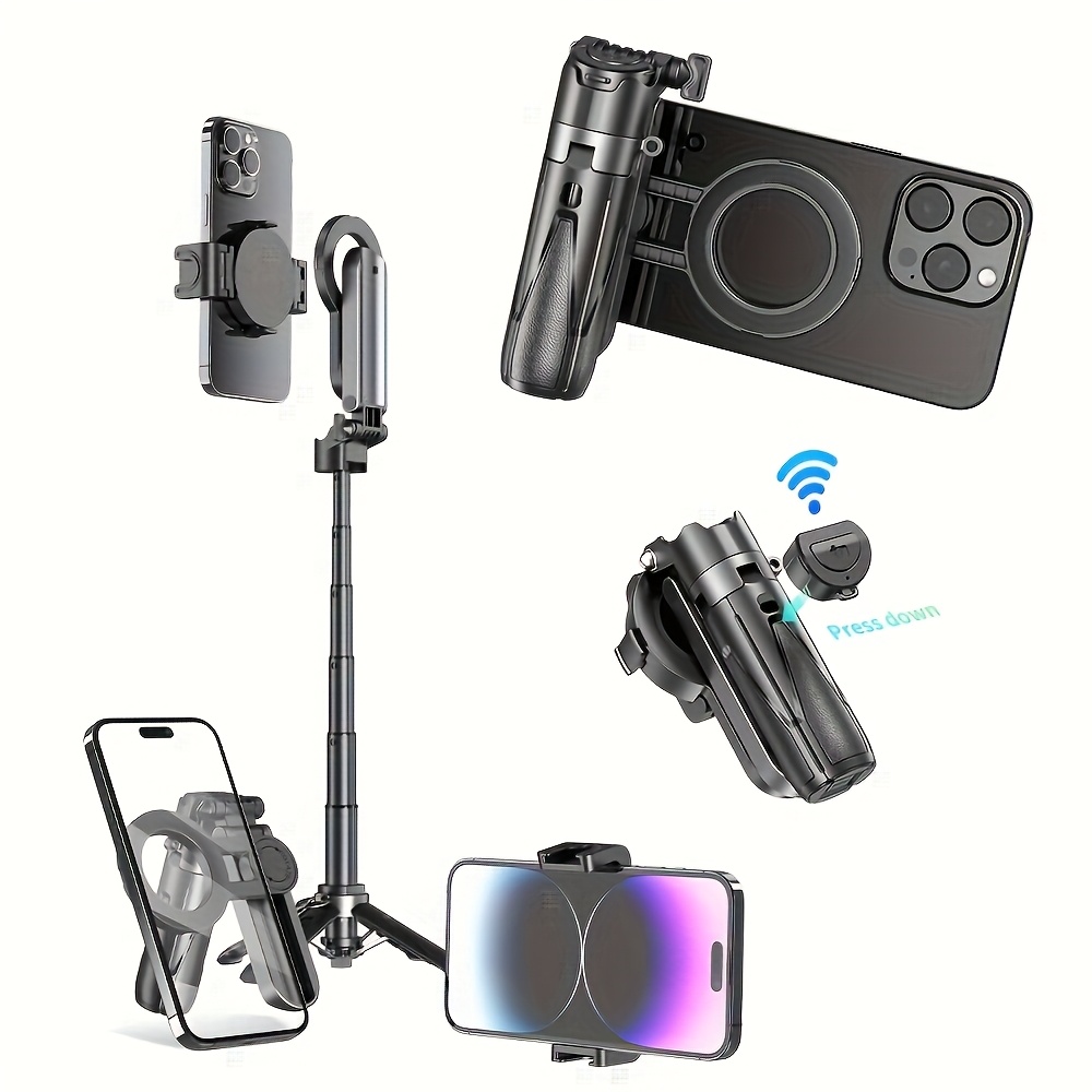 Image of 15 Mini Magnetic Selfie Stick With Phone Clip, 3-in-1 Telescopic Tripod For Remote Shooting, Aluminum Alloy Stand, Usb Charging Remote Control, Outdoor Video Recording Handle