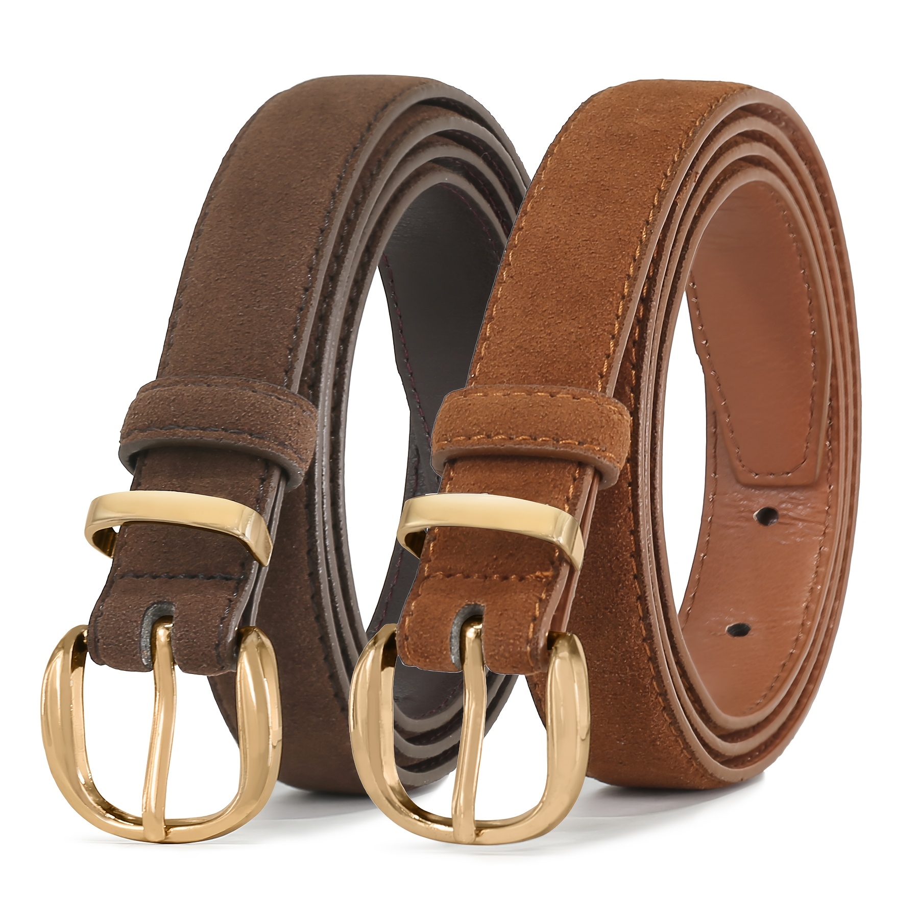 TEMU Lot de 2 ceintures fines pour femme en simili-daim, ceintures de taille minces avec boucle dorée pour jeans, pantalons