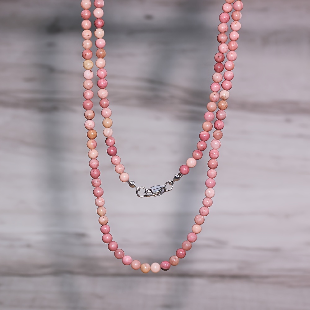 

1pc Vintage-inspired Natural Bead Necklace - Multi-strand, Stackable Design In Pink & Peach For & Holiday Wear