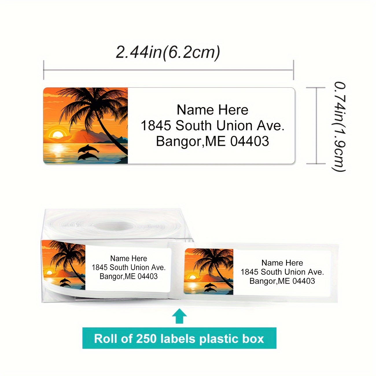 TEMU Seaside Scenery Roll Custom Mailing Address Labels, Personalized Adhesive Label Roll, Colorful Images - 2.5 Inches X 0.75 Inches (60 Labels Per