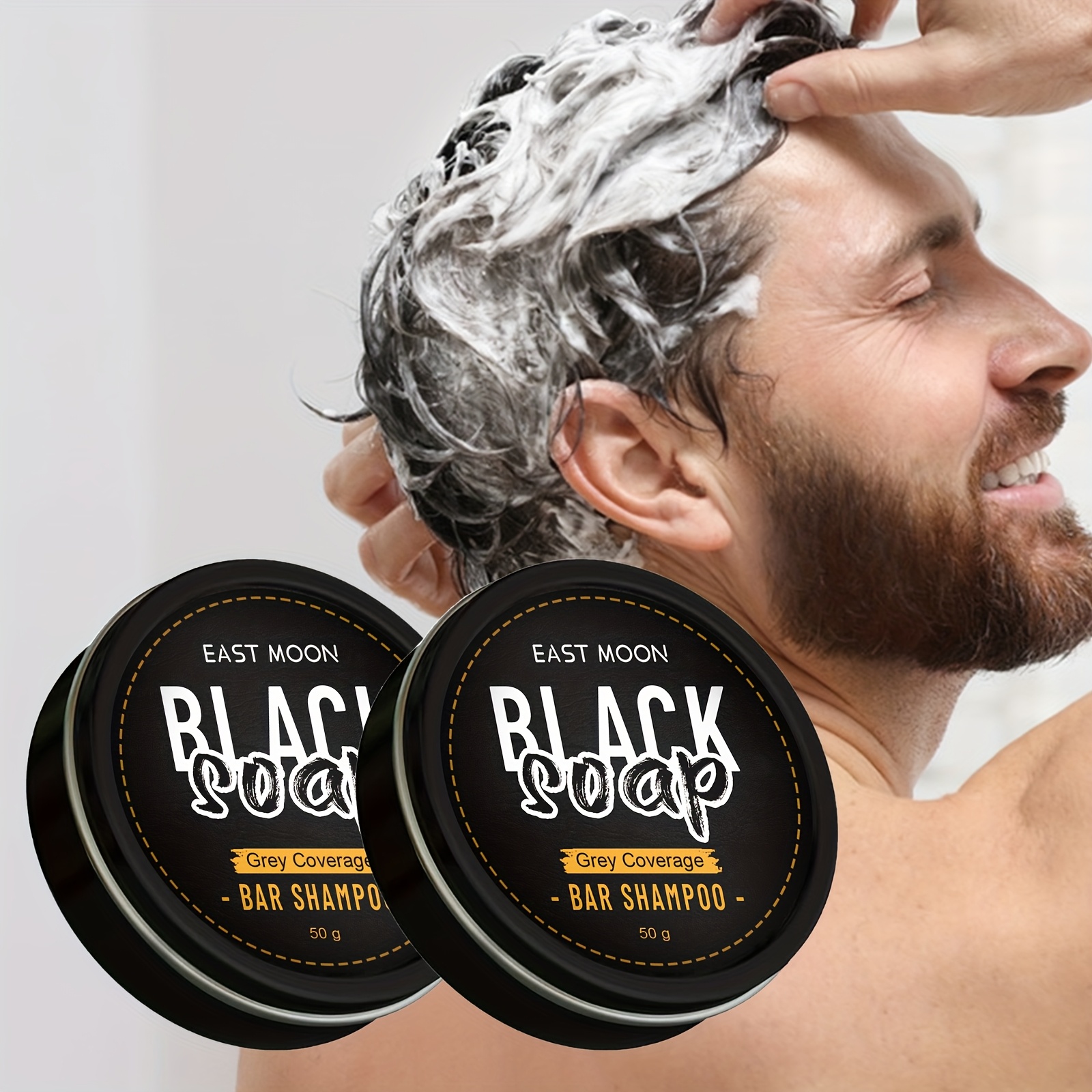2-Pack Black Hair Soap for Men, 50g Each, Phthalate-Free, Spice Scented, Glycerin-Enriched, Moisturizing & Cleansing, All Skin Types, Body Use, Strengthens & Brightens Hair