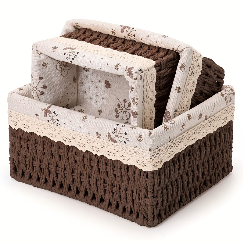 Image of 3-pack Detachable Woven Rattan-style Storage Baskets For Makeup,, And Remote Controls – Versatile Organizer For Living Room Essentials, Shelf Baskets