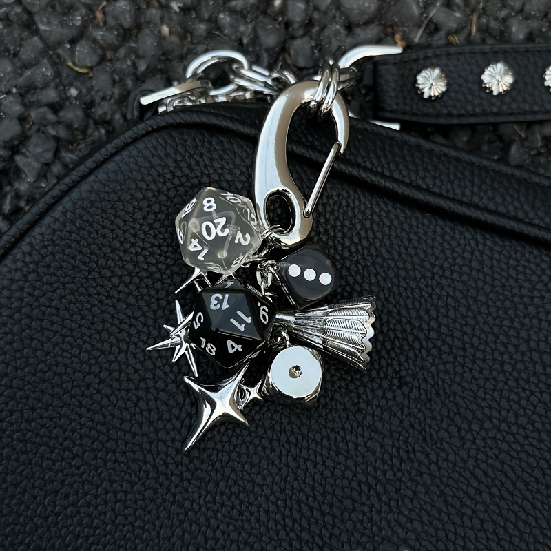 

Chic Black & Silvery Dice Keychain - Resin, Vintage-inspired Pendant For Bags & Cars, Lobster Clasp Charm