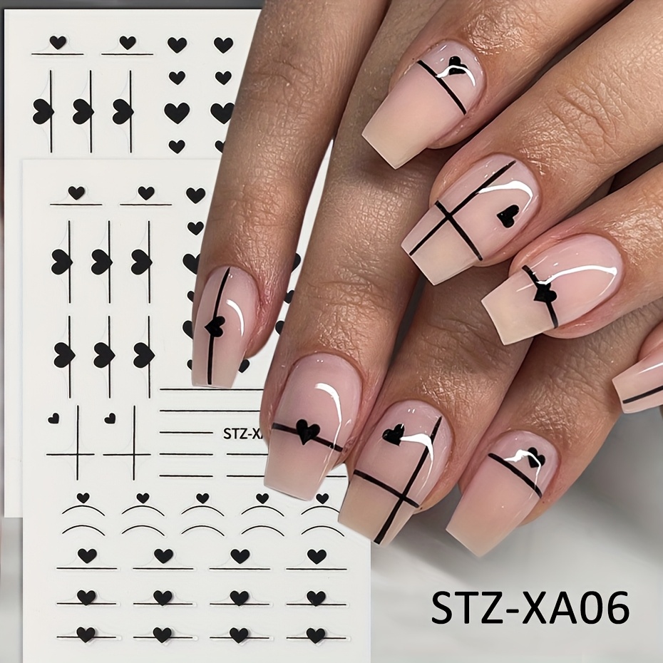 2pcs Heart Nail Art Stickers 3d Romantic Heart Shape Curve Mixed Size Self-adhesive Sliders Gel Polish Manicure Additions