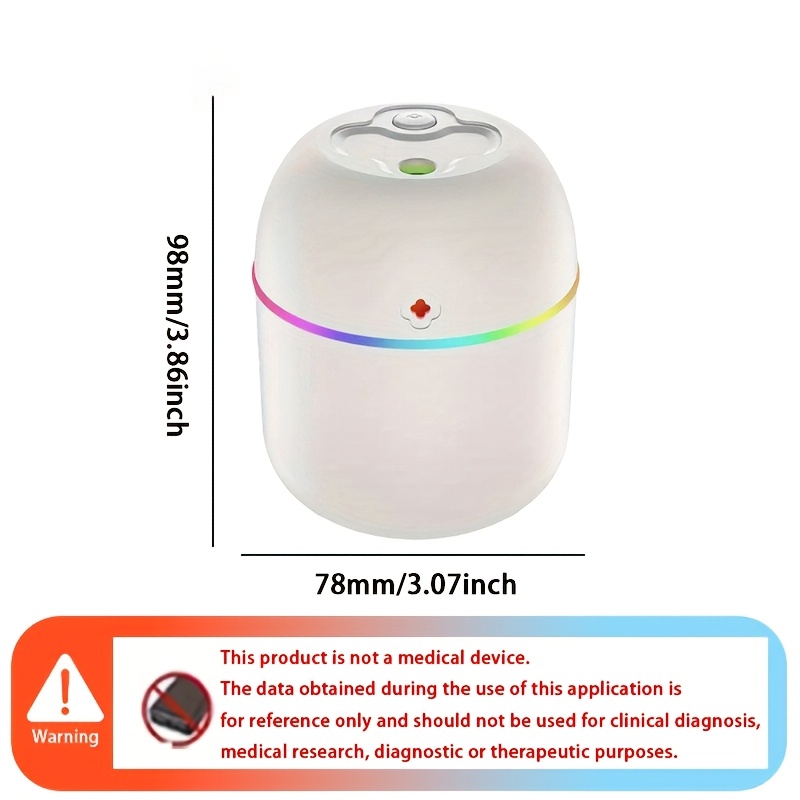 USB-Powered Humidifier - Modern White Design with Colorful Accents, Ideal for Bedroom, Living Room, Desk, and Car - Enhances Ambiance with Soft Glow, Bedroom Humidifier | Modern Humidifier | USB Powered Device, Humidifier for Home