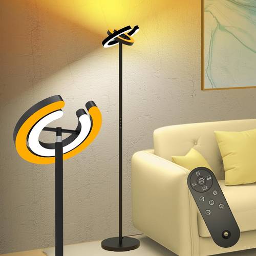 lampa podłogowa do salonu, 1,9 m wysoka lampa stojąca do sypialni z 2 obrotowymi pierścieniami oświetleniowymi 312°, 36w jasne, płynnie regulowane