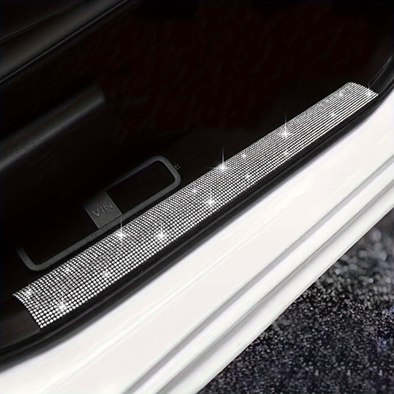 

1pc Luxury White Diamond Car Threshold Sticker - Durable Pvc, Interior Accessory