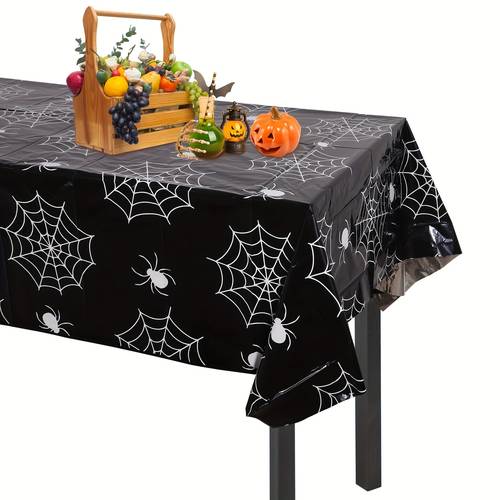 nappe halloween & noël 137x183 cm - housse en plastique jetable avec squelettes effrayants, chauves-souris citrouilles et design de tombale rip pour décorations intérieures/extérieur