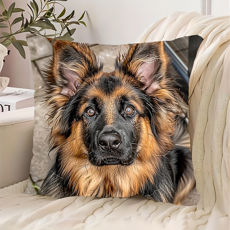 

1pc, German Shepherd Dog Print, 18x18 Inch, Short Plush, Contemporary Style, Polyester Pillow Cover, Machine Washable, Color, Zipper Closure, , Woven Fabric, Room Sofa Bedroom Decor