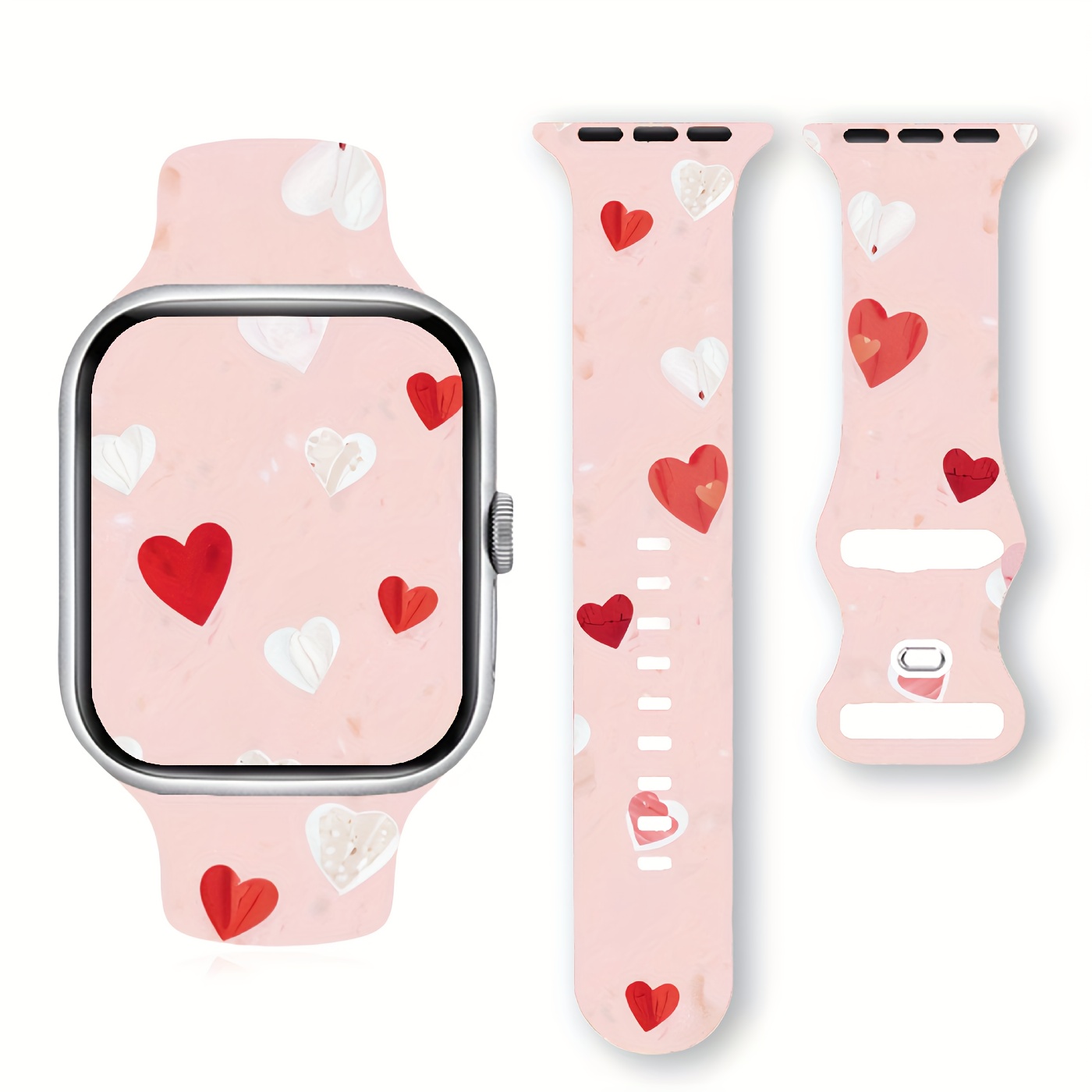 

Love Heart-themed Silicone Band For Apple Watch, Soft And Comfortable, Adjustable Fitsiwatch1/2/3/4/5/6/7/se And Size 38/40/41/42/44/45/49mm