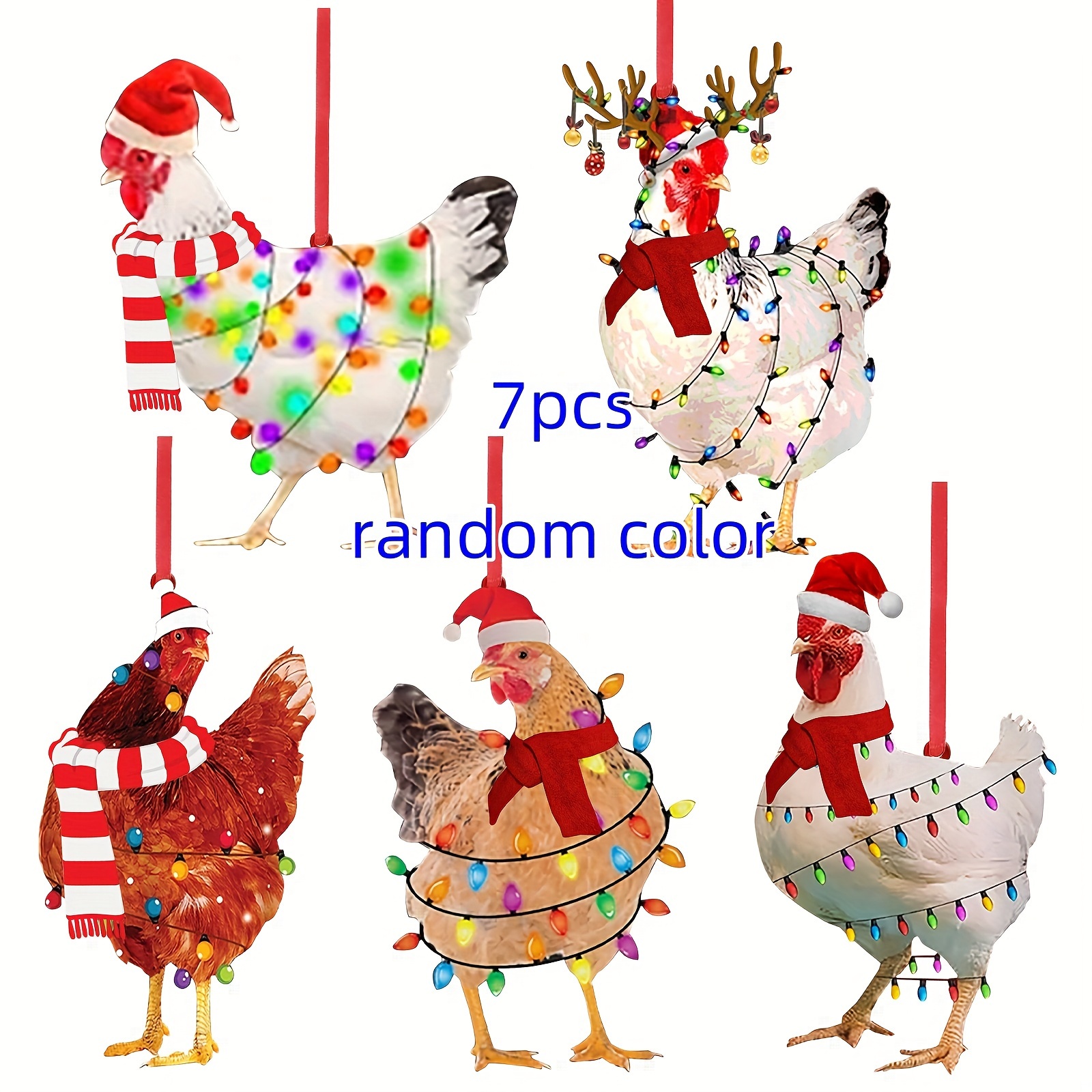 

7pcs Creative Rooster Christmas Ornaments - Animal Chicken Themed Acrylic Decorations For , Farmhouse Decor, Plastic Construction (assorted Styles & Colors)