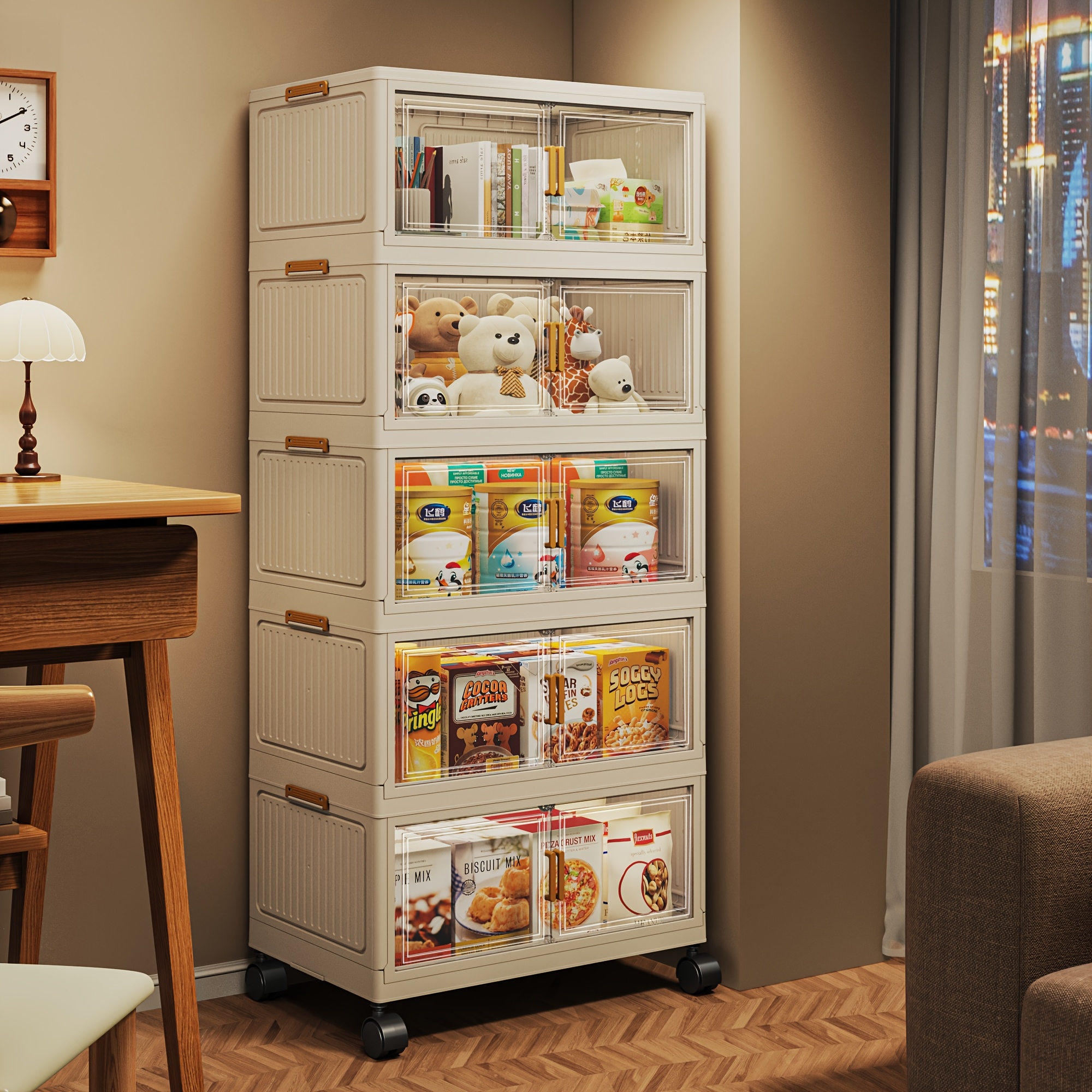 Home Storage Cabinet Double Door Daily Folding Storage Multi-layer Storage Rack Large Capacity Multi-layer Cabinet Sundries