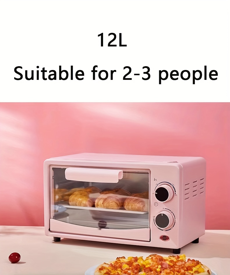 12qt compact pink countertop oven 12 saving design for baking roasting and small pizzas easy mechanical knob control small kitchens details 1