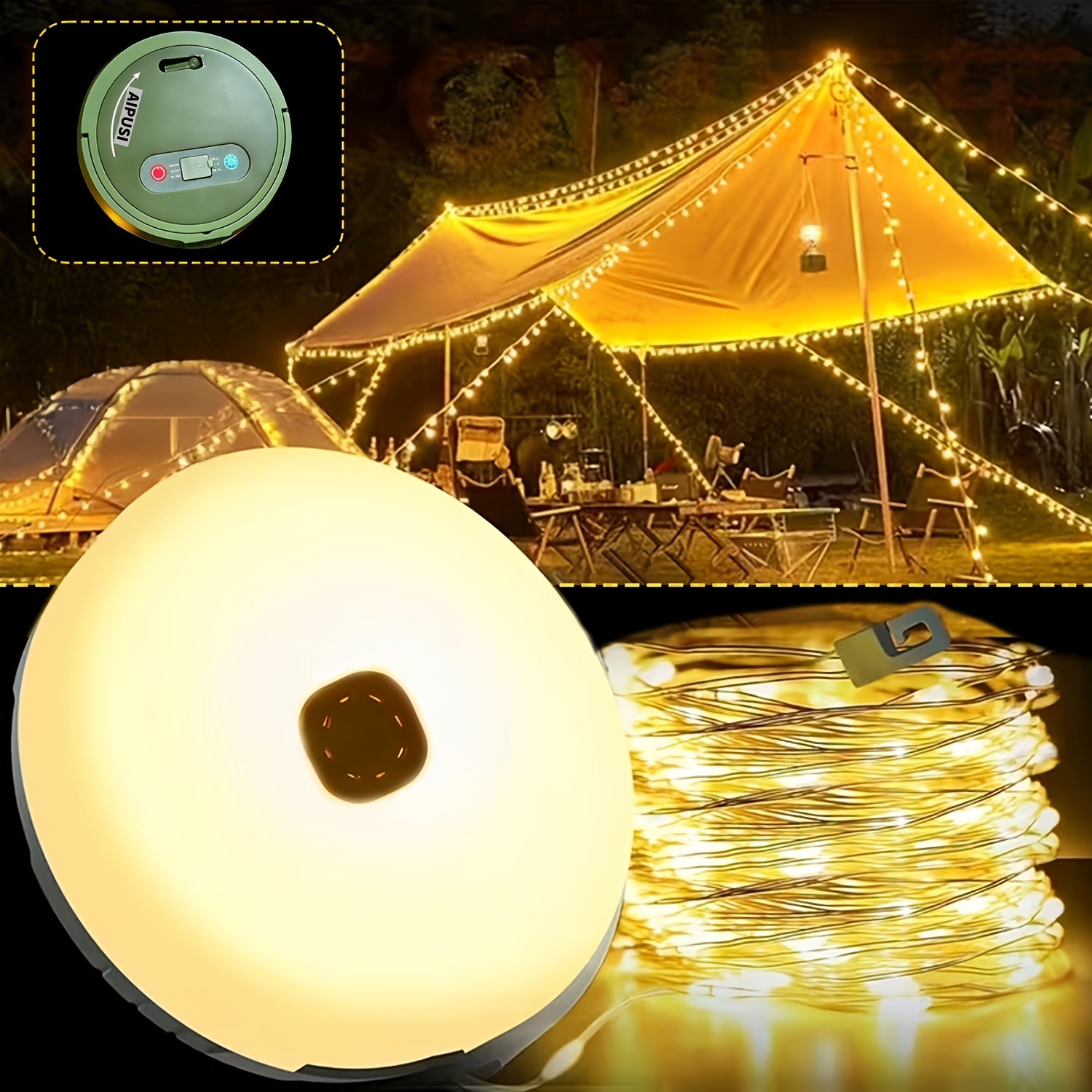 Image of Camping String Lights With Usb Charging, 33ft Portable Led Light With 8 Lighting Perfect For Spring Summer Holiday, Valentine's Day Courtyard, Garden-themed Parties, And Easter Gifts