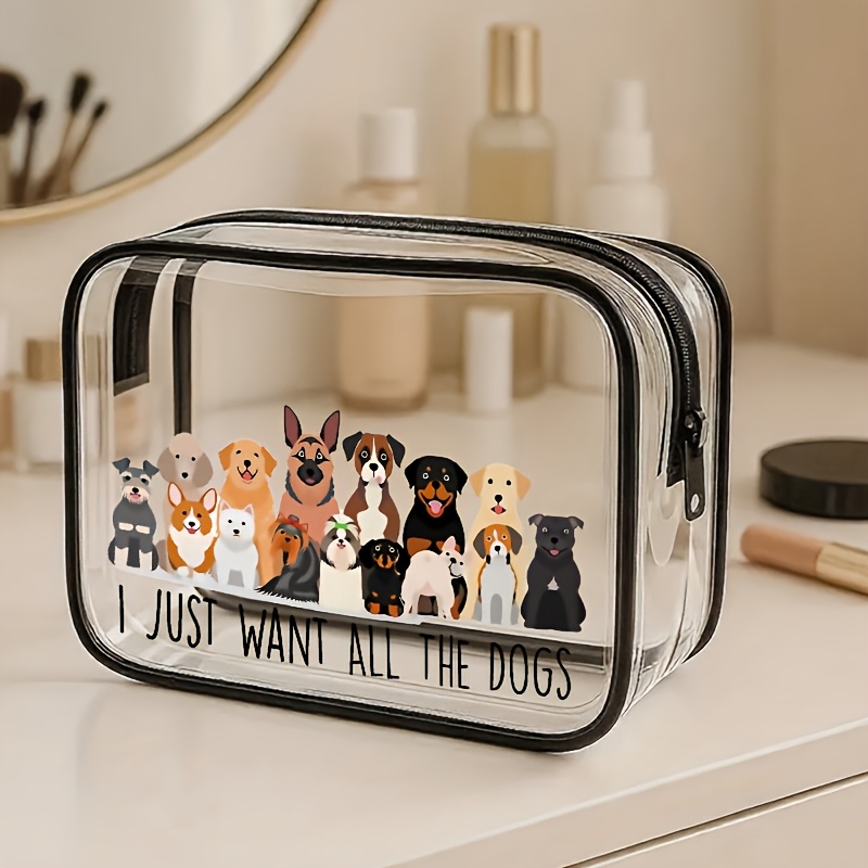 Sticker Transfer Transparent Toiletry Bag, Cosmetic Storage Pouch, Small Travel Bag With Zipper For Toiletries, Essential Portable Travel Accessories, , Dog Style