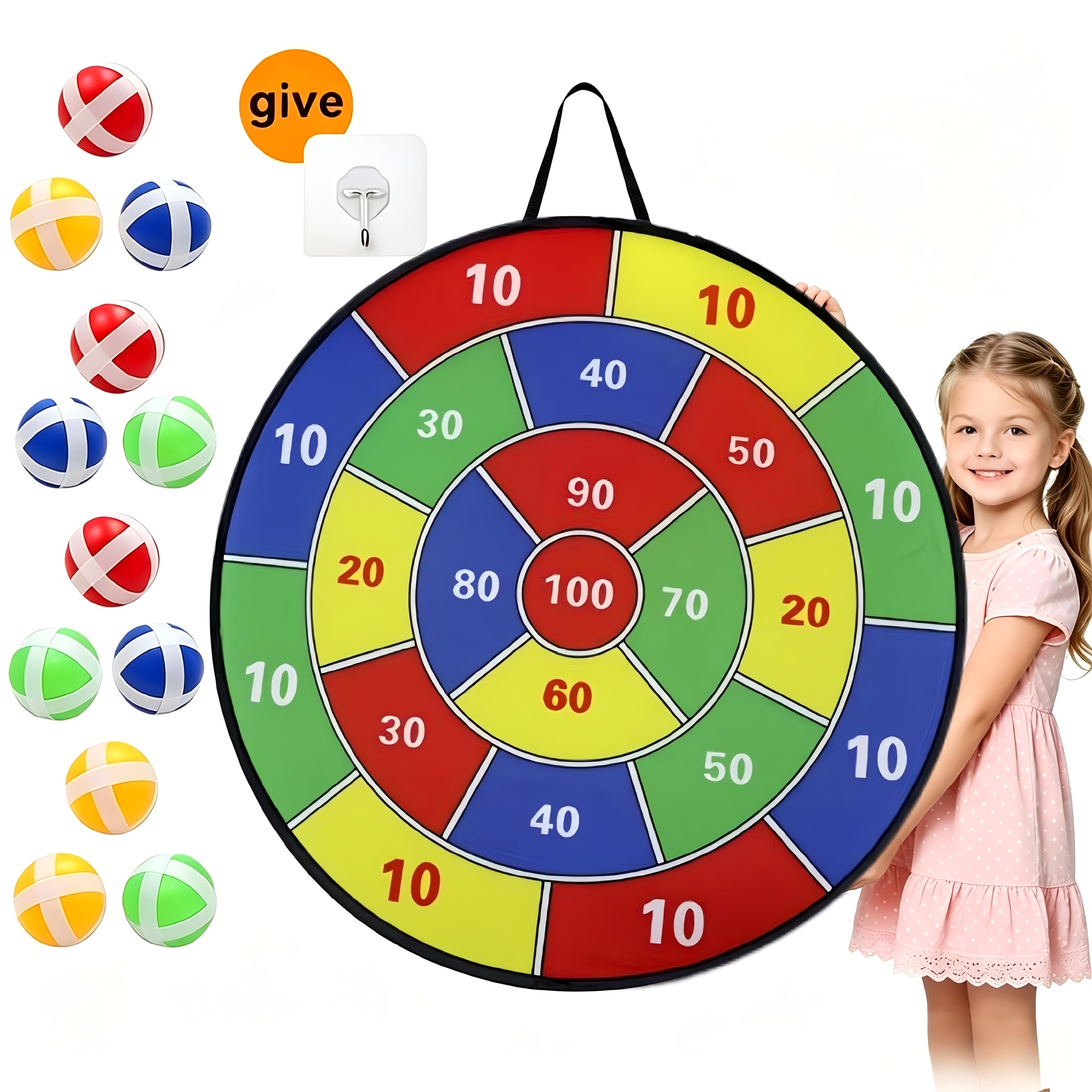 TEMU Jeu de fléchettes à balle collante 28 pouces, grand format, 12 pièces (couleurs de balle collante aléatoires) Jouet de fête extérieur/intérieur,
