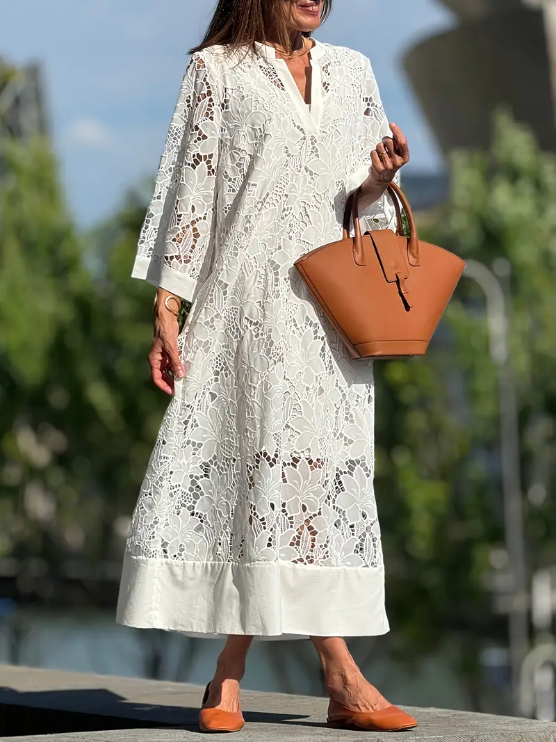 lace dress set elegant solid color v neck length sleeve - Temu Mauritius lace dress set elegant solid color v neck length sleeve - Temu Mauritius
