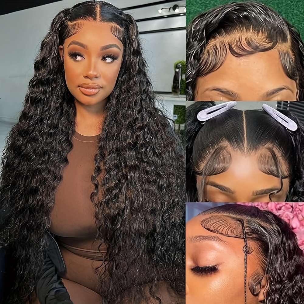 13x4 deep wave lace front wig 150 density hd transparent - Temu