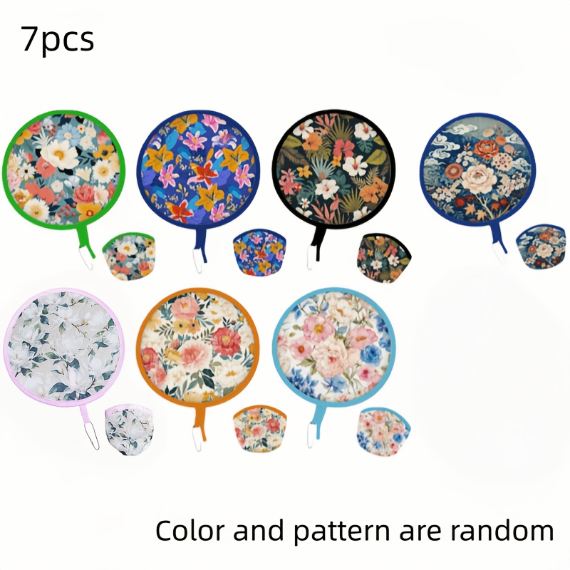TEMU 1/3/5/7pcs Floral Round Folding Fans, Summer Handheld Fans, Convenient For Carry, Random Colors And Patterns, Perfect For Shopping, Travel,