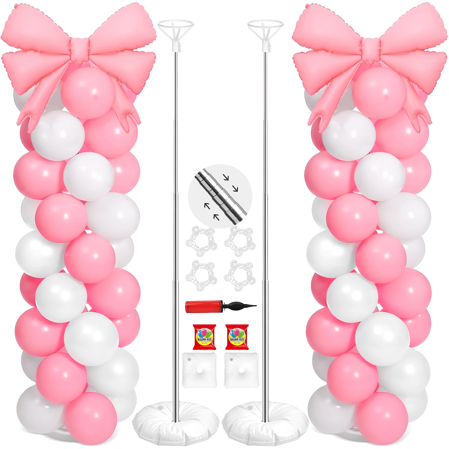 TEMU 2 Set Balloon Column Stand Kit, 7.2ft Height Adjustable Balloon Arch Kit, Metal Telescopic Pillar Balloon Stand, Birthday Party, Graduation,