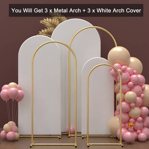 3 arch stand with 3 white fabric covers set 1 set 6pcs 4 5 6ft metal arch stand arch fabric cover for birthday party wedding ceremony bridal shower event decoration
