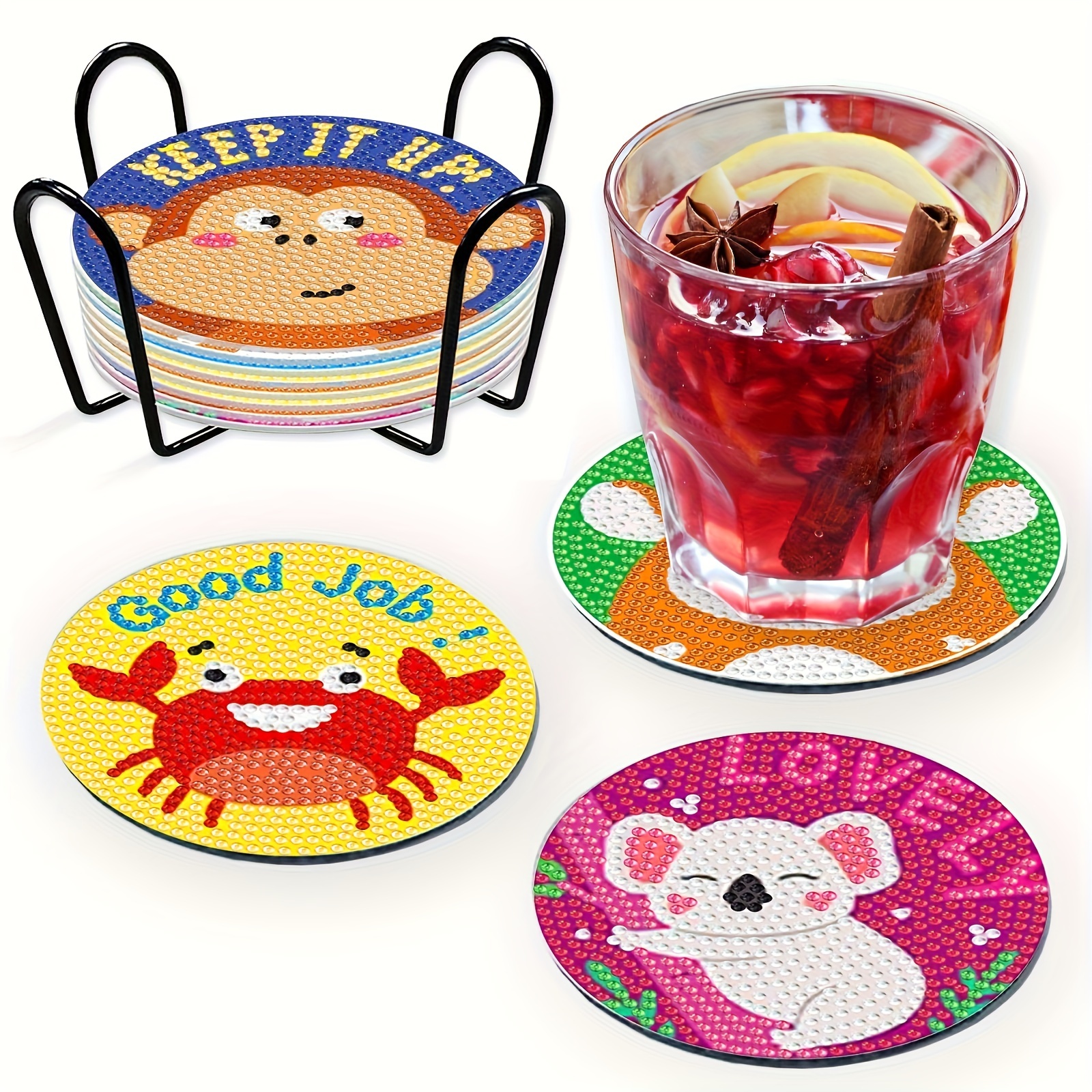 Cute Drink Coasters Holder 5d Diy Diamond Art Coasters Set Temu Portugal
