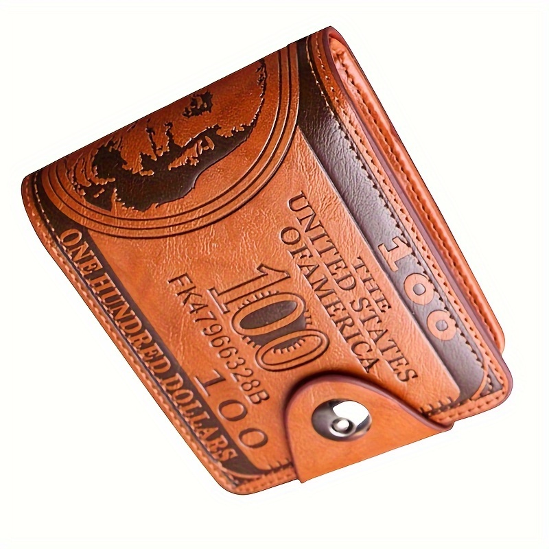 mens   print pu leather wallet street style fashion accessory with snap closure details 4