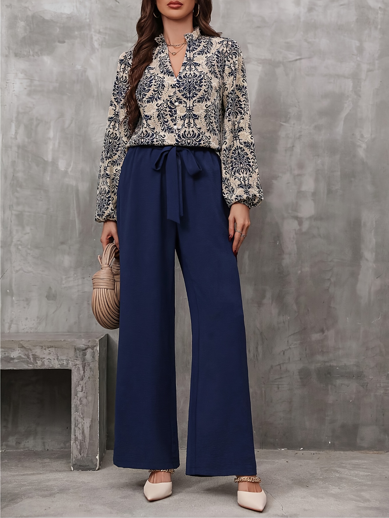 conjunto elegante estampado floral cintura anudada blusa Temu El