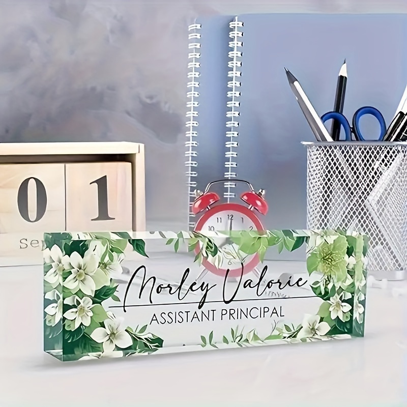 

Personalized Acrylic Desk Nameplate - Custom Office Desk Sign, Ideal Gift For Boss, Teacher, Nurse, Employee, Colleague With Floral Design And Assistant Principal Title