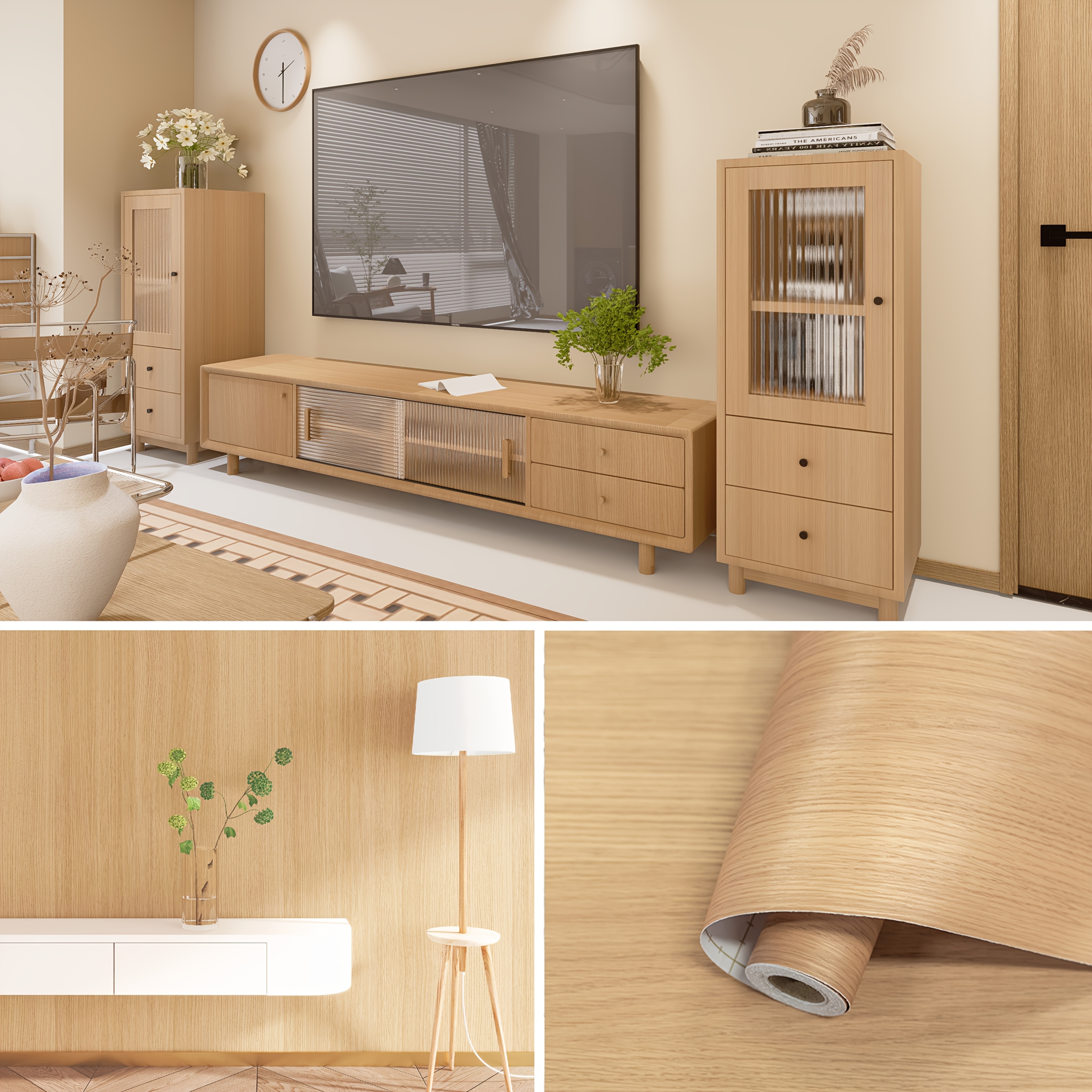 Image of Pp Wood Grain Sticker | Walnut Wood Decorative Film For Living Room Background Wall, Kitchen Cabinets, Bedroom Furniture Renovation | Self-adhesive, And Waterproof, Team Value Brand