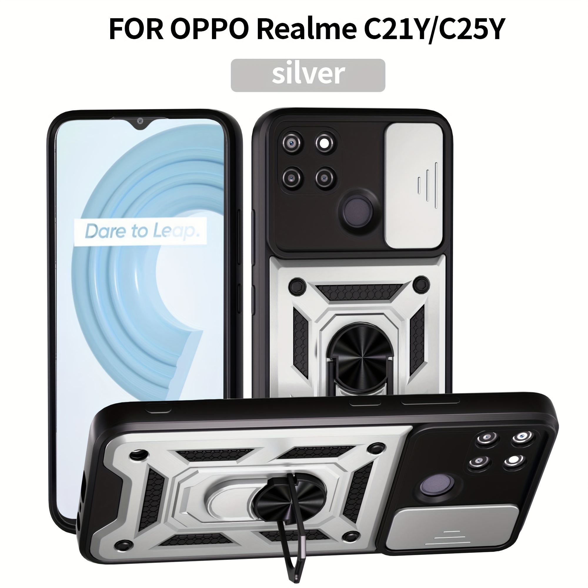 TEMU Чохол для телефону: для OPPO Realme C21Y/сумісний з Realme C25Y, з тримачем 360°, вбудованим ковзним кришкою об'єктива камери, міцний двошаровий
