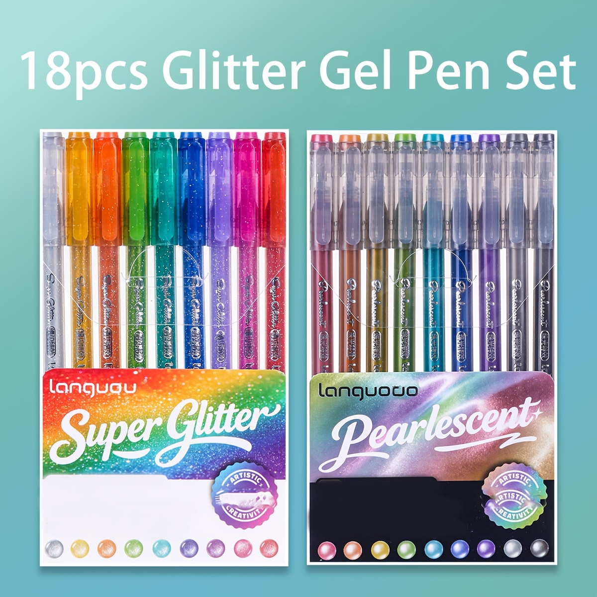 TEMU Languo 18pcs Glitter Gel Pen Set, 1.0mm Pen Tip, Smooth Ink Output, Quick-drying, Ideal For Journaling, Coloring, Diy Creation, Art Supplies,