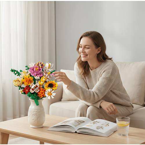 16 piece flower building blocks creative diy bouquet set vase not included birthday mothers day or valentines day gift