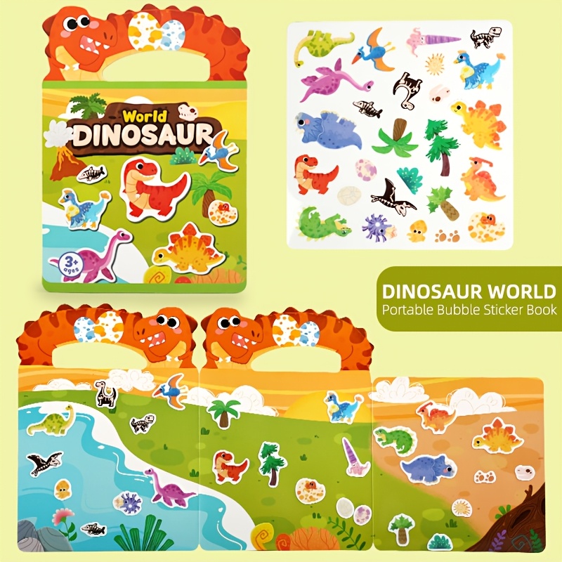 Image of Disposable Static Cling Dinosaur Sticker Book Suitable - Diy Pasteable Stickers With Irregular Shapes, Portable Quiet Activity Toy, Plastic Disposable &, Travel & Learning Games