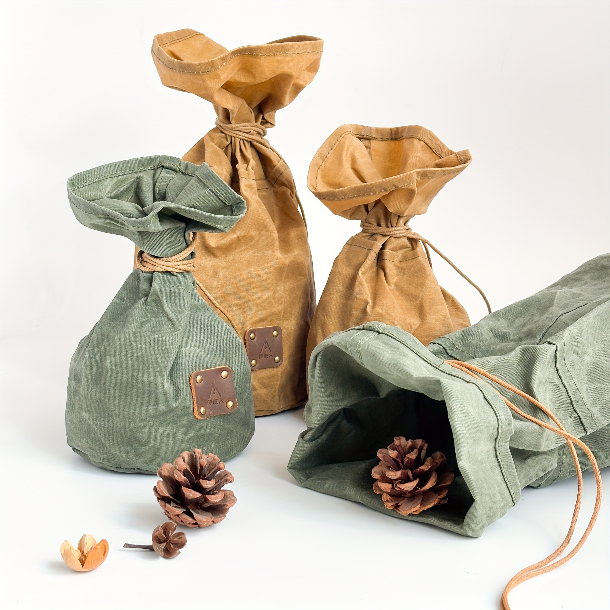 Waxed Canvas Outdoor Camping Storage Bag, Multi-Purpose Drawstring Vintage Style
