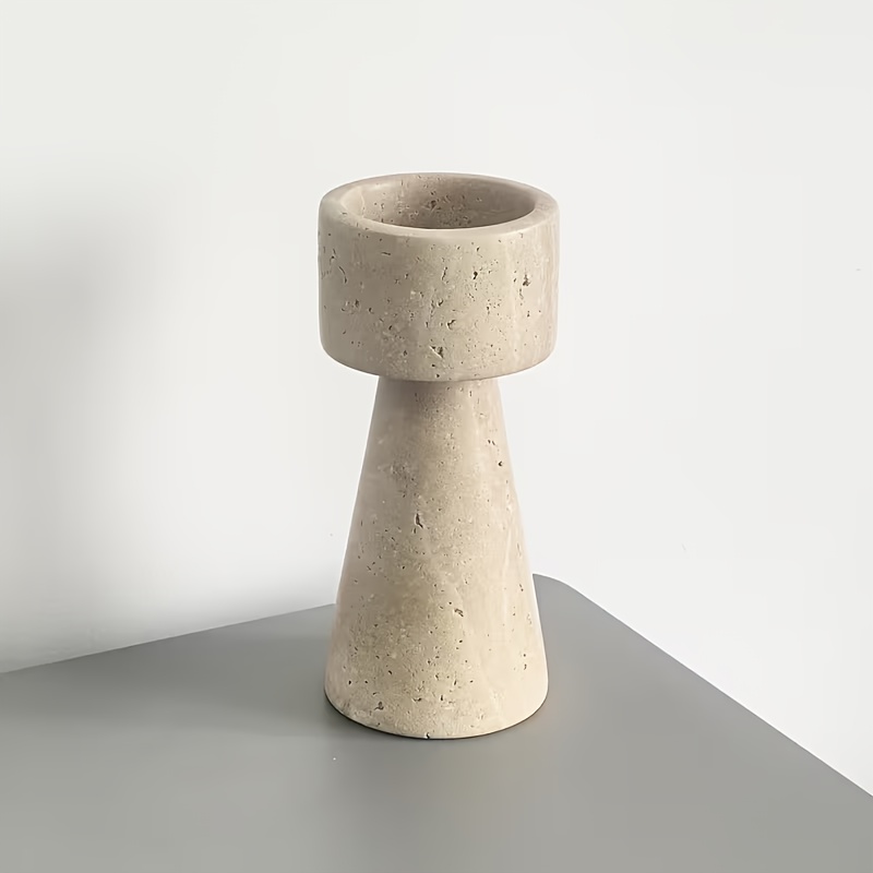 1pc Natural Texture Color Cave Stone Exquisite Hand Carved Natural Marble Candlestick Ornament Retro Style Polished Surface Natural Marble Candlestick Elegant Modern Traditional Desktop Decoration Solid Base Wear-Resistant Durable Stone Construction