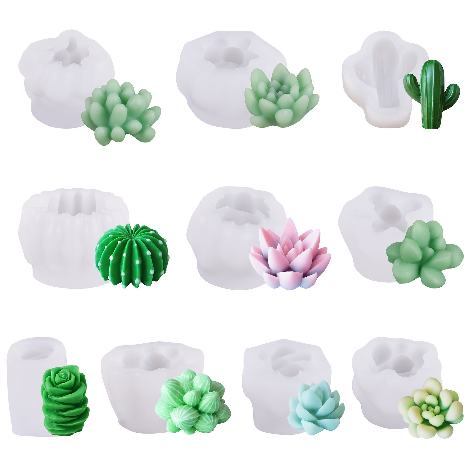 Image of 10pcs Silicone Mold Set For Diy Candle Making, Succulent & Cactus Plant Pot Epoxy Resin Crafting, Round Plant-themed Silicone Molds For Resin Art And Decor