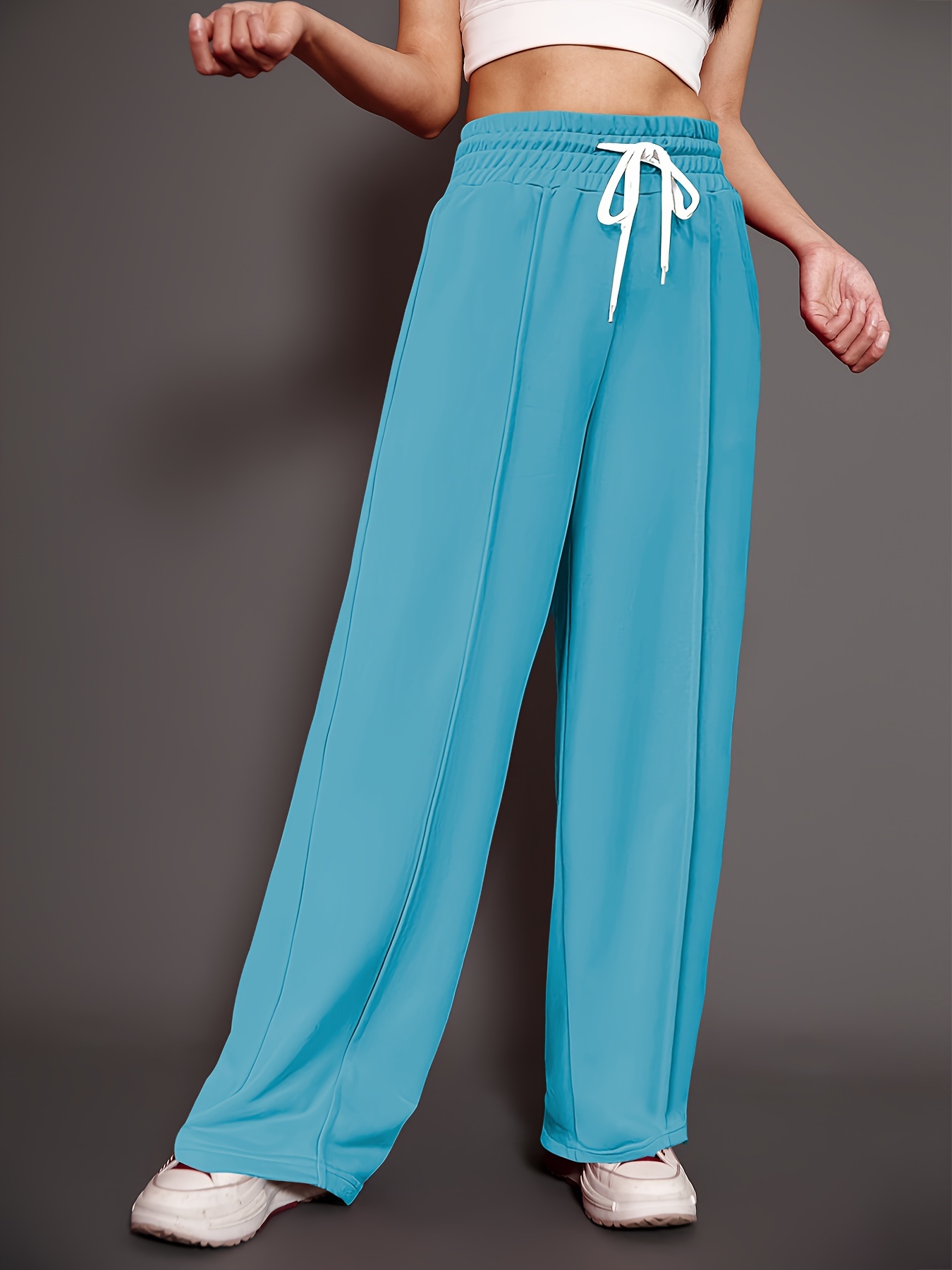 Drawstring high waist drape wide-leg straight-leg pants main image 0