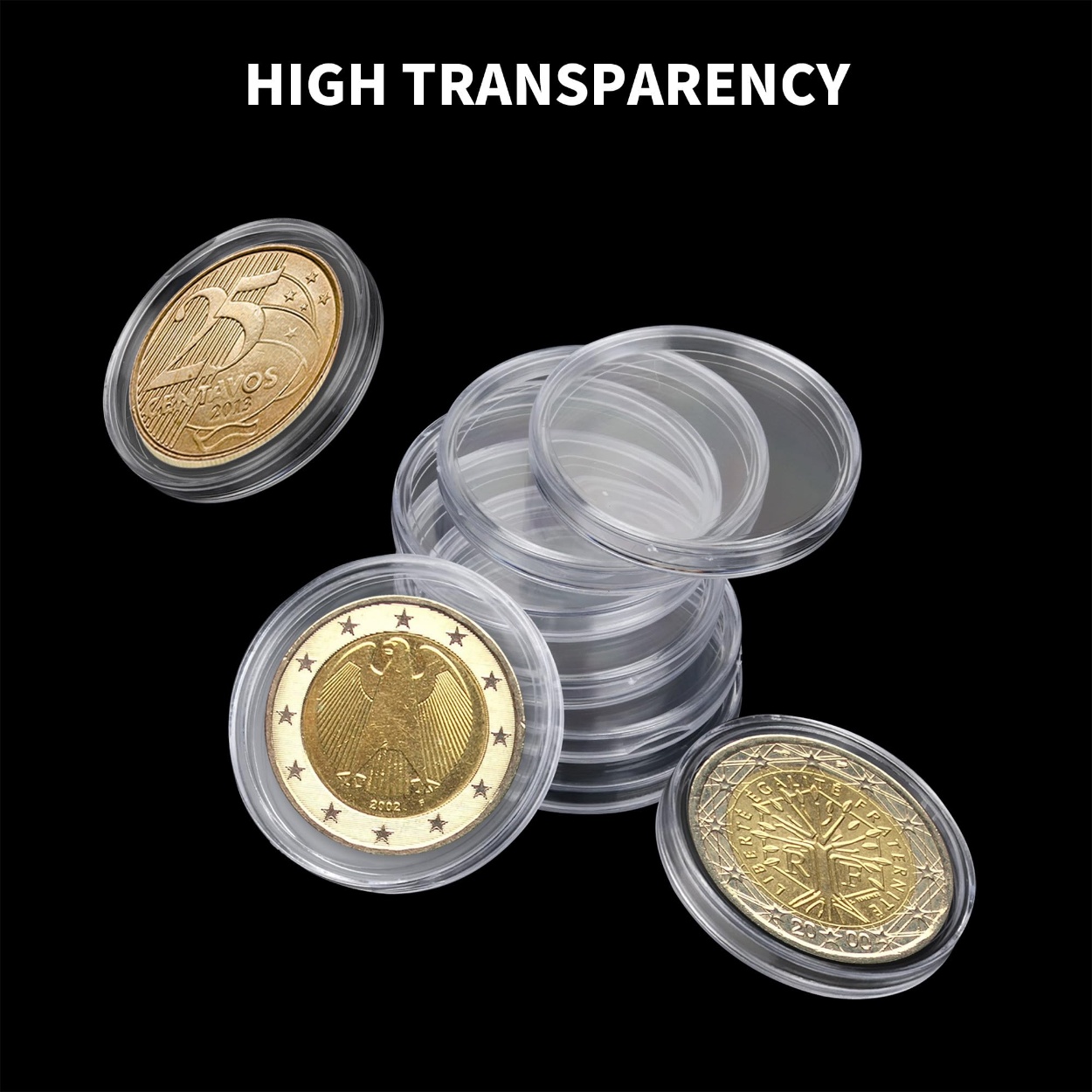 100 Capsules 30mm + Boîte De Rangement Pour Pièces De Monnaie - Livraison Offerte